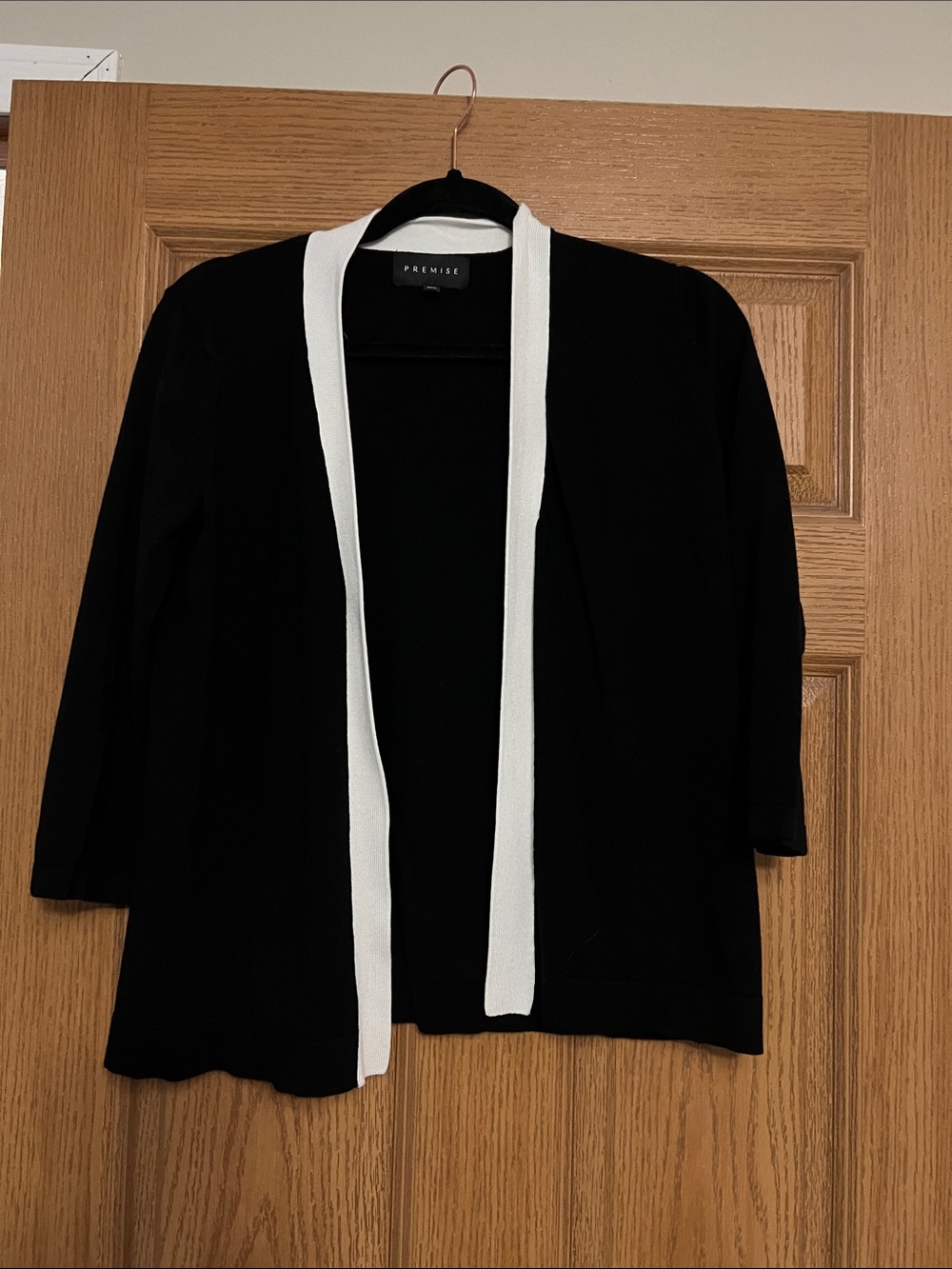 Premise Black Cardigan with White Trim Open Front